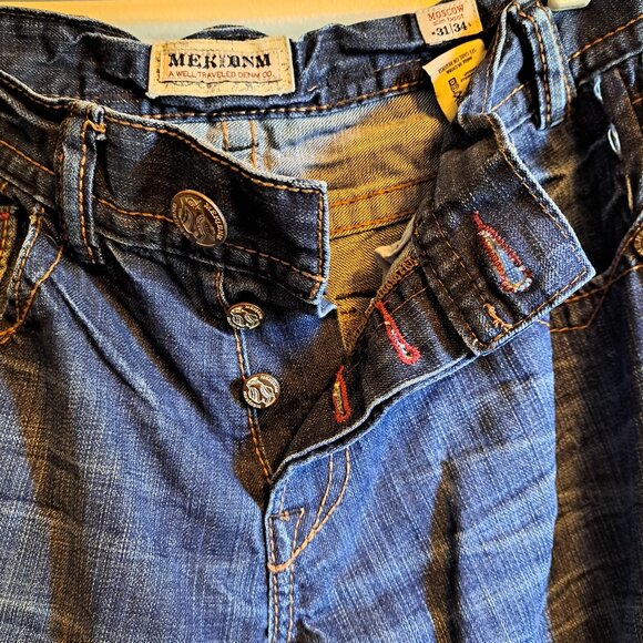 Mek Denim Moscow Slim Boot Distressed Jeans W/ Embroidered Pockets&Button Fly - Picture 7 of 13